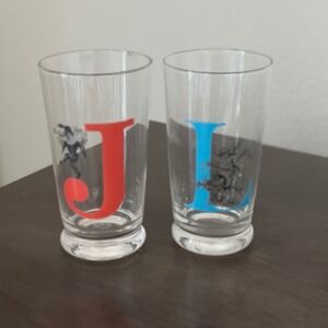 EURO CERAMICA Monogrammed J L Tall Drinking Glasses Set of 2‎ Cherub Design